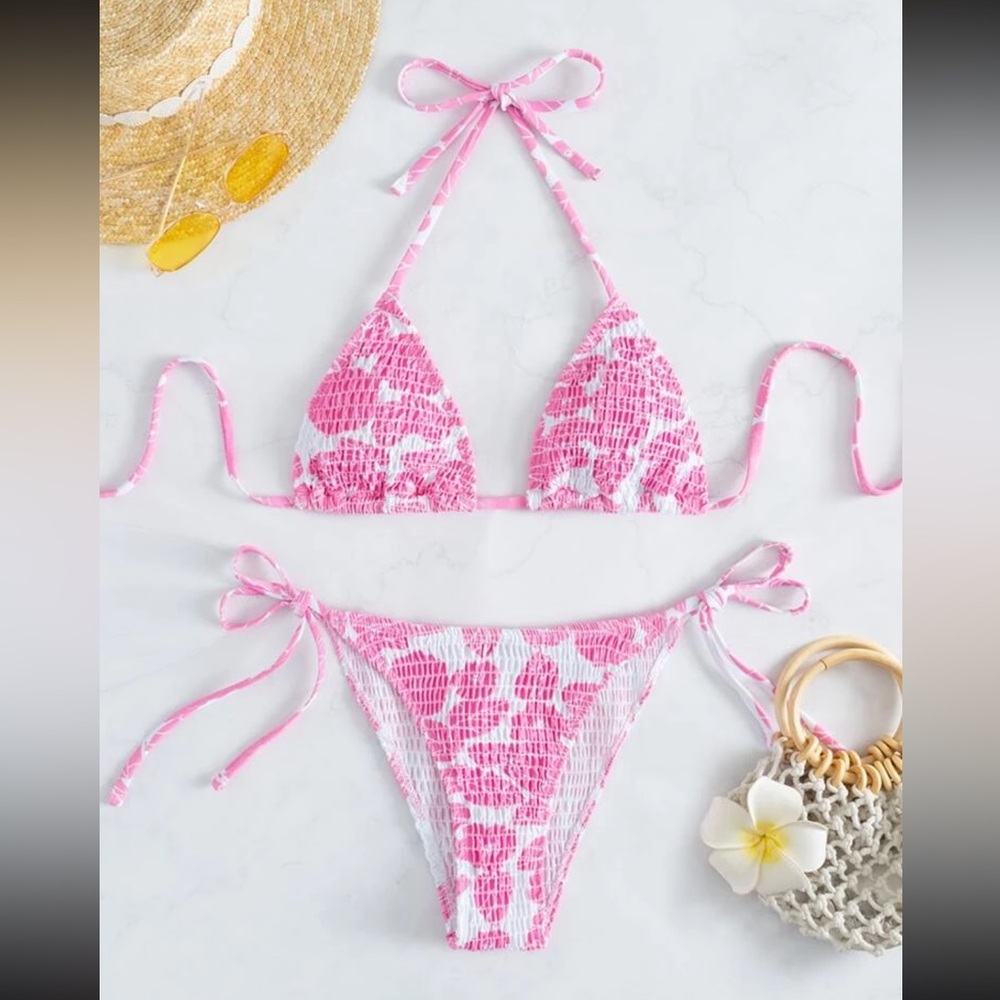 Pink and White Floral Bikini Set